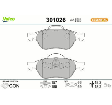 Sada brzdových destiček, kotoučová brzda VALEO 301026