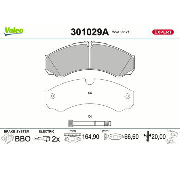 Sada brzdových destiček, kotoučová brzda VALEO 301029A