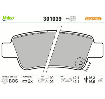 Sada brzdových destiček, kotoučová brzda VALEO 301039