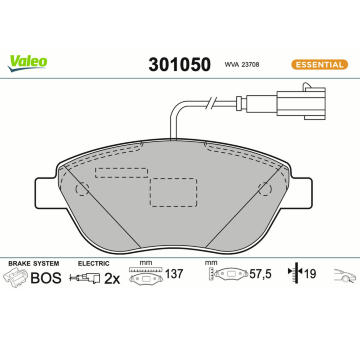 Sada brzdových destiček, kotoučová brzda VALEO 301050