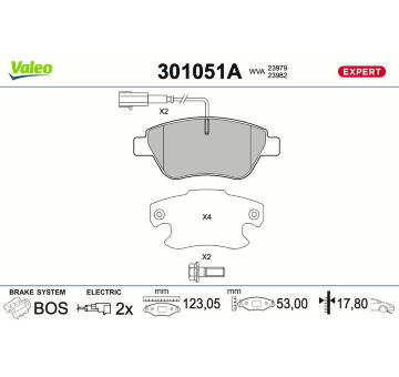 Sada brzdových destiček, kotoučová brzda VALEO 301051A