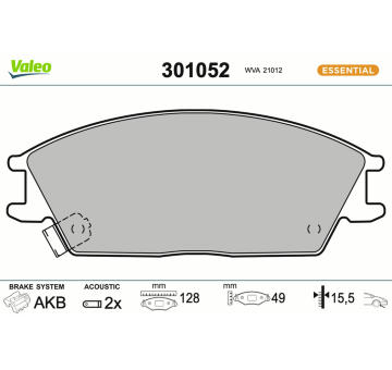 Sada brzdových destiček, kotoučová brzda VALEO 301052
