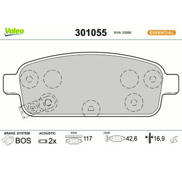 Sada brzdových destiček, kotoučová brzda VALEO 301055