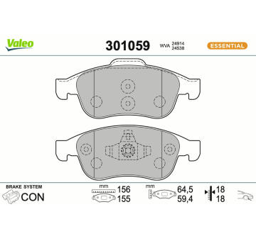 Sada brzdových destiček, kotoučová brzda VALEO 301059