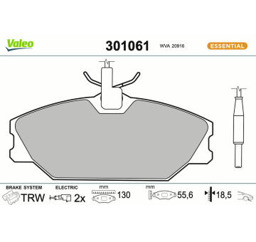 Sada brzdových destiček, kotoučová brzda VALEO 301061
