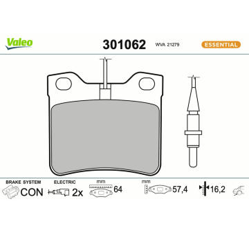 Sada brzdových destiček, kotoučová brzda VALEO 301062