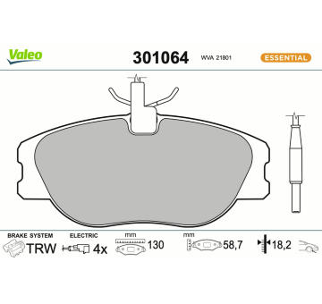 Sada brzdových destiček, kotoučová brzda VALEO 301064