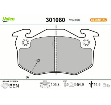 Sada brzdových destiček, kotoučová brzda VALEO 301080
