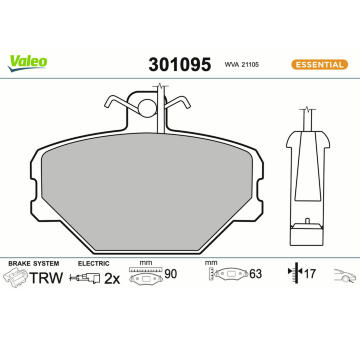Sada brzdových destiček, kotoučová brzda VALEO 301095