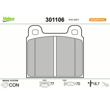Sada brzdových destiček, kotoučová brzda VALEO 301106
