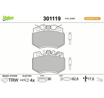 Sada brzdových destiček, kotoučová brzda VALEO 301119