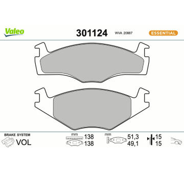 Sada brzdových destiček, kotoučová brzda VALEO 301124