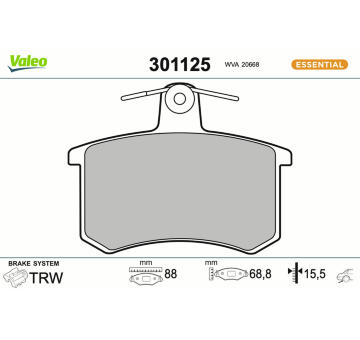 Sada brzdových destiček, kotoučová brzda VALEO 301125