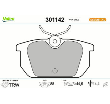 Sada brzdových destiček, kotoučová brzda VALEO 301142