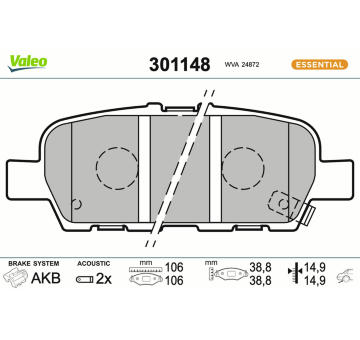 Sada brzdových destiček, kotoučová brzda VALEO 301148