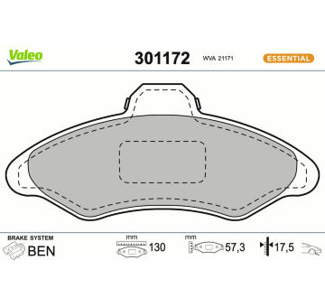 Sada brzdových destiček, kotoučová brzda VALEO 301172