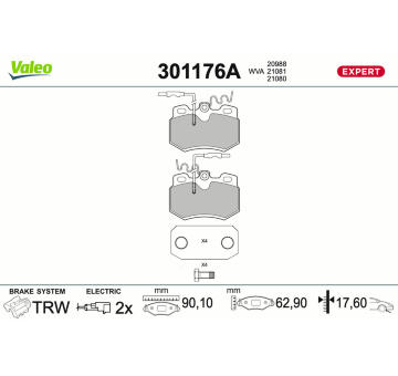 Sada brzdových destiček, kotoučová brzda VALEO 301176A