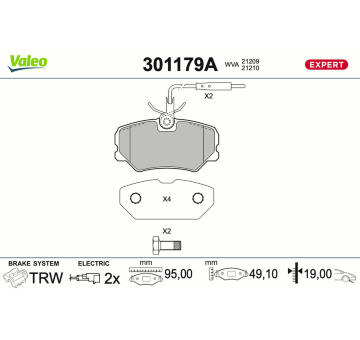 Sada brzdových destiček, kotoučová brzda VALEO 301179A