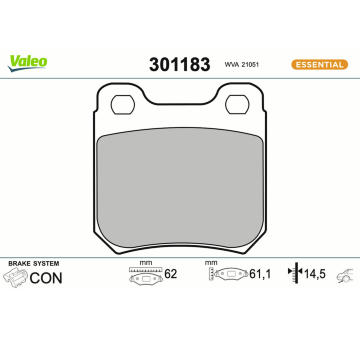Sada brzdových destiček, kotoučová brzda VALEO 301183