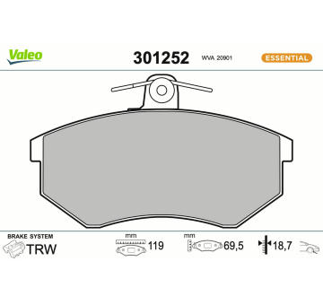 Sada brzdových destiček, kotoučová brzda VALEO 301252
