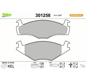 Sada brzdových destiček, kotoučová brzda VALEO 301258