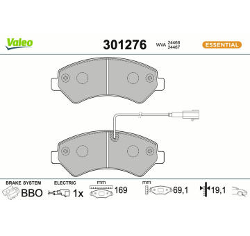 Sada brzdových destiček, kotoučová brzda VALEO 301276