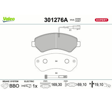 Sada brzdových destiček, kotoučová brzda VALEO 301276A