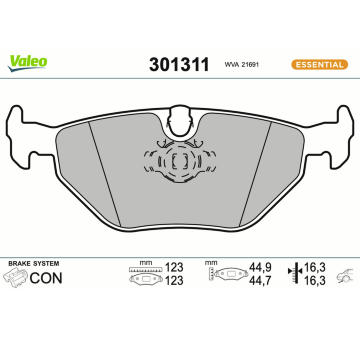 Sada brzdových destiček, kotoučová brzda VALEO 301311