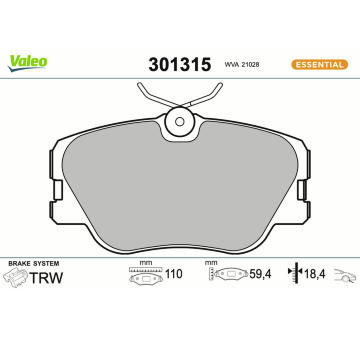 Sada brzdových destiček, kotoučová brzda VALEO 301315