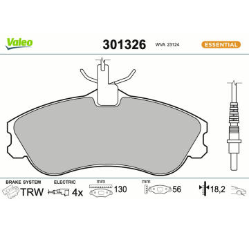 Sada brzdových destiček, kotoučová brzda VALEO 301326
