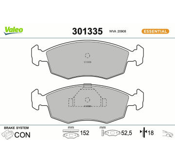 Sada brzdových destiček, kotoučová brzda VALEO 301335