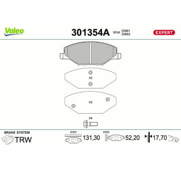 Sada brzdových destiček, kotoučová brzda VALEO 301354A