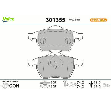 Sada brzdových destiček, kotoučová brzda VALEO 301355