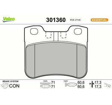 Sada brzdových destiček, kotoučová brzda VALEO 301360