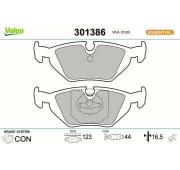 Sada brzdových destiček, kotoučová brzda VALEO 301386