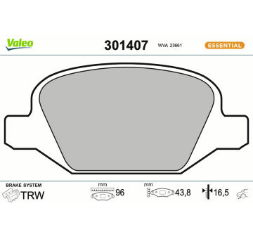 Sada brzdových destiček, kotoučová brzda VALEO 301407