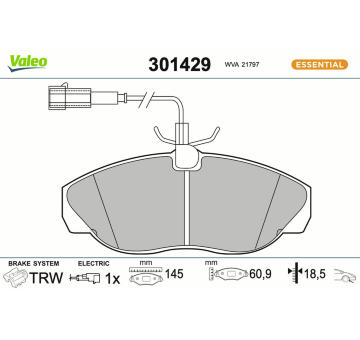 Sada brzdových destiček, kotoučová brzda VALEO 301429