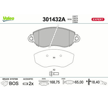 Sada brzdových destiček, kotoučová brzda VALEO 301432A