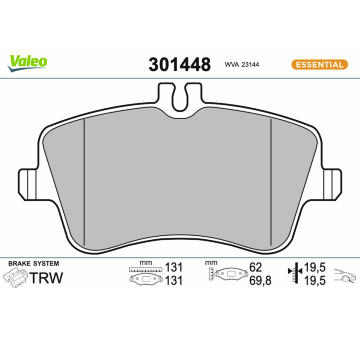 Sada brzdových destiček, kotoučová brzda VALEO 301448