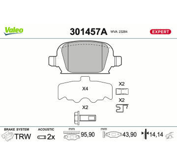 Sada brzdových destiček, kotoučová brzda VALEO 301457A