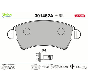 Sada brzdových destiček, kotoučová brzda VALEO 301462A