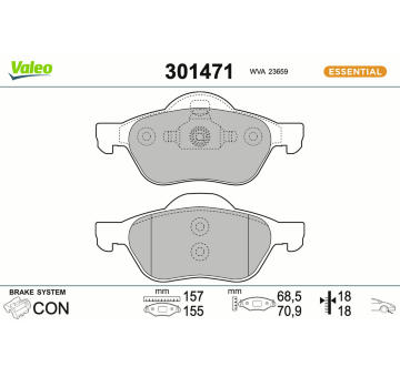 Sada brzdových destiček, kotoučová brzda VALEO 301471