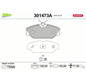 Sada brzdových destiček, kotoučová brzda VALEO 301473A
