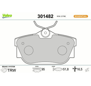 Sada brzdových destiček, kotoučová brzda VALEO 301482