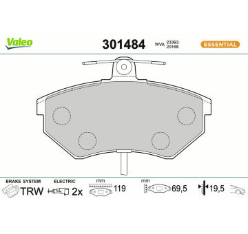 Sada brzdových destiček, kotoučová brzda VALEO 301484