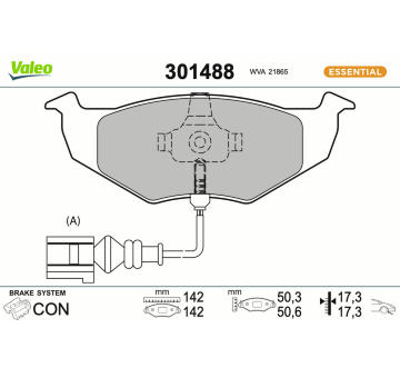 Sada brzdových destiček, kotoučová brzda VALEO 301488