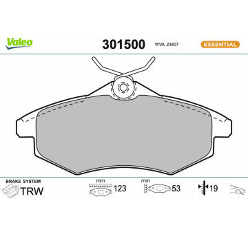 Sada brzdových destiček, kotoučová brzda VALEO 301500