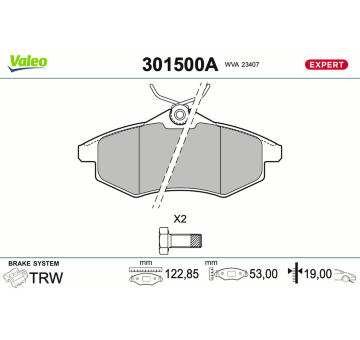 Sada brzdových destiček, kotoučová brzda VALEO 301500A