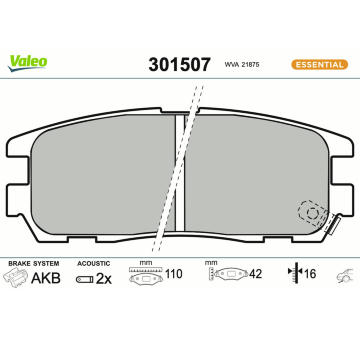 Sada brzdových destiček, kotoučová brzda VALEO 301507