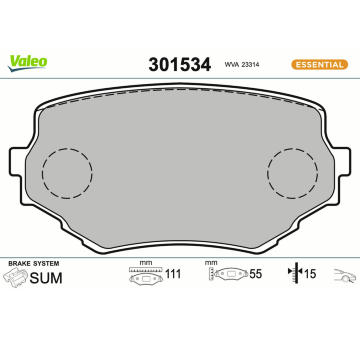 Sada brzdových destiček, kotoučová brzda VALEO 301534